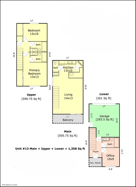 a floor plan of a house with two bedrooms and a living room